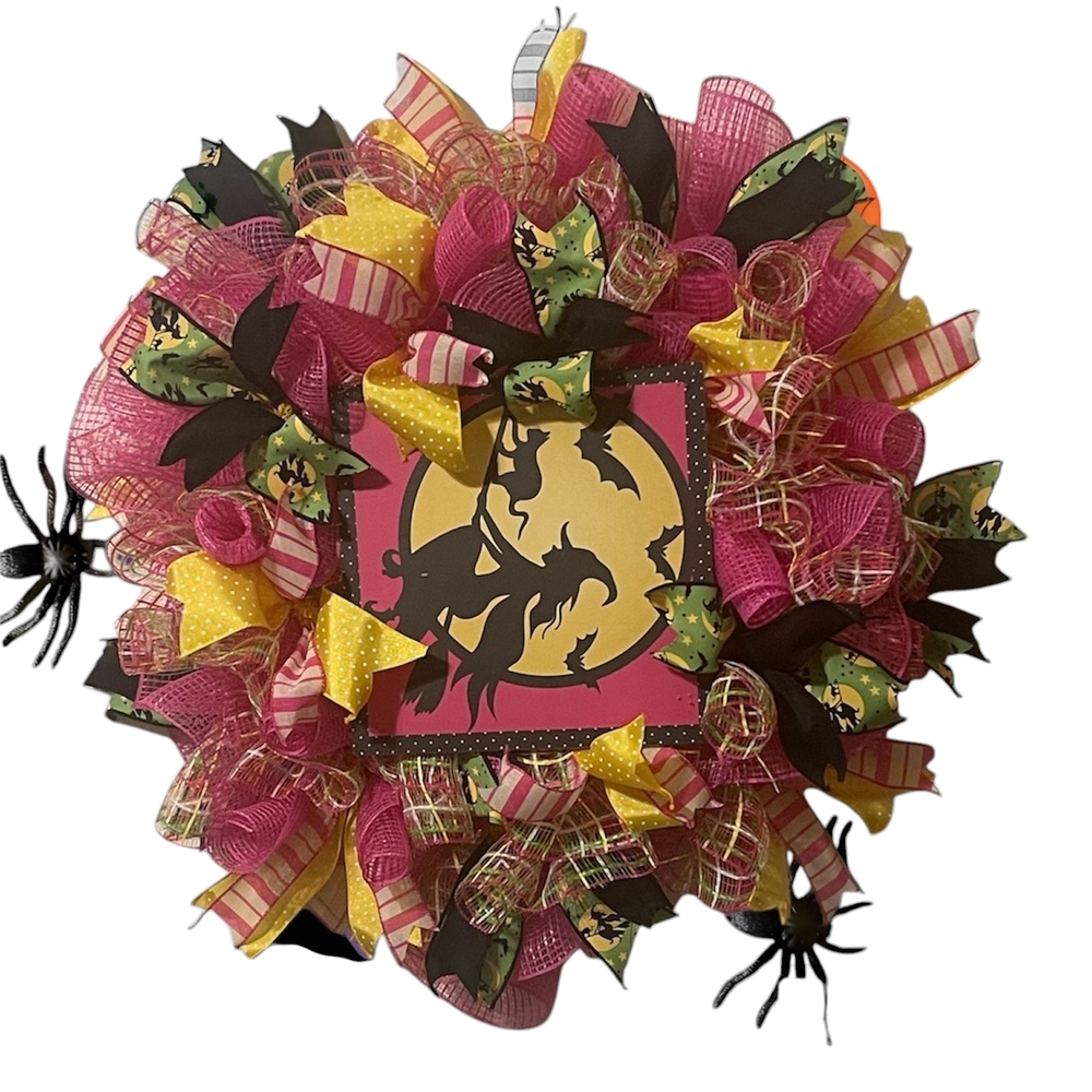 Colorful Halloween Wreath with Witch Design